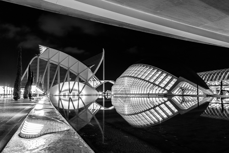 Architektur - Architekturfotografie - Avaiable Light - Brücke - Calatrava - Monochrom - Spanien - Valencia - l'Hemisfèric   von Franco Tessarolo